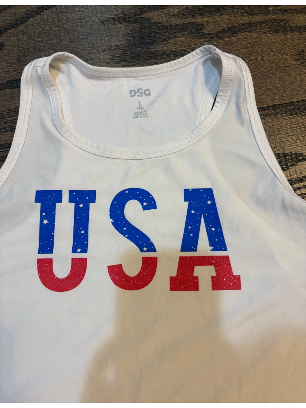 Girls L 14 USA Sparkle Athletic Tank Top USA 4th of July Patriotic Red White